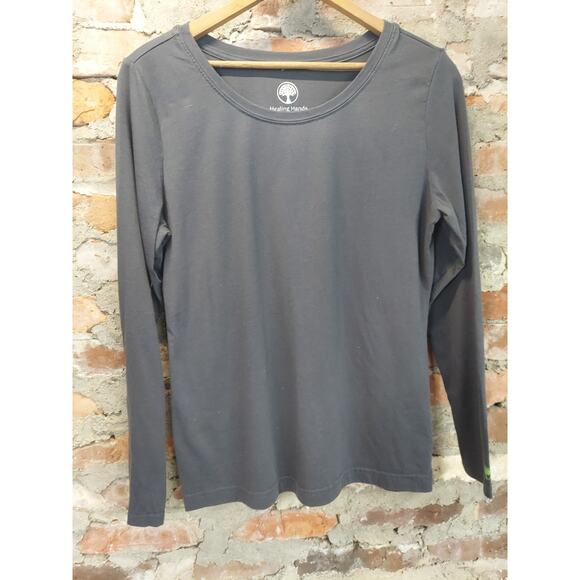 Unbranded Tops - Healing Hands Womens Long Sleeve Scoop Neck Shirt L Grey Comfortable